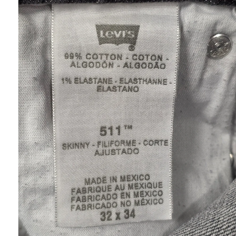 Levis‎ 511 Skinny Jeans Mens 32x34 Faded Black Dark Gray Denim Pants